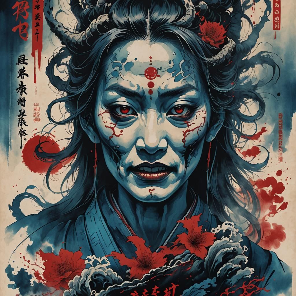 Horror Film Poster in Zen-Inspired Ink Style