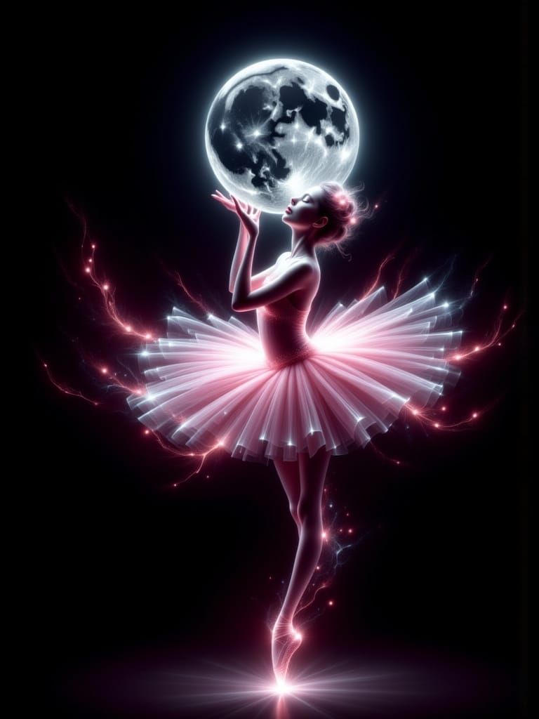 Ballerina with Moon in Cosmic Flux Style