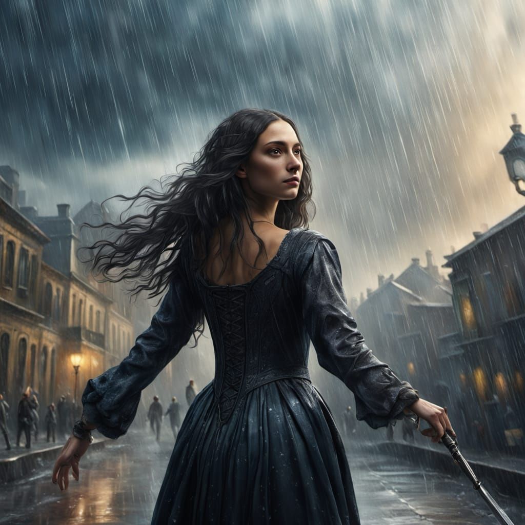 Mona Lisa in Rainy Surrealism Dance Scene