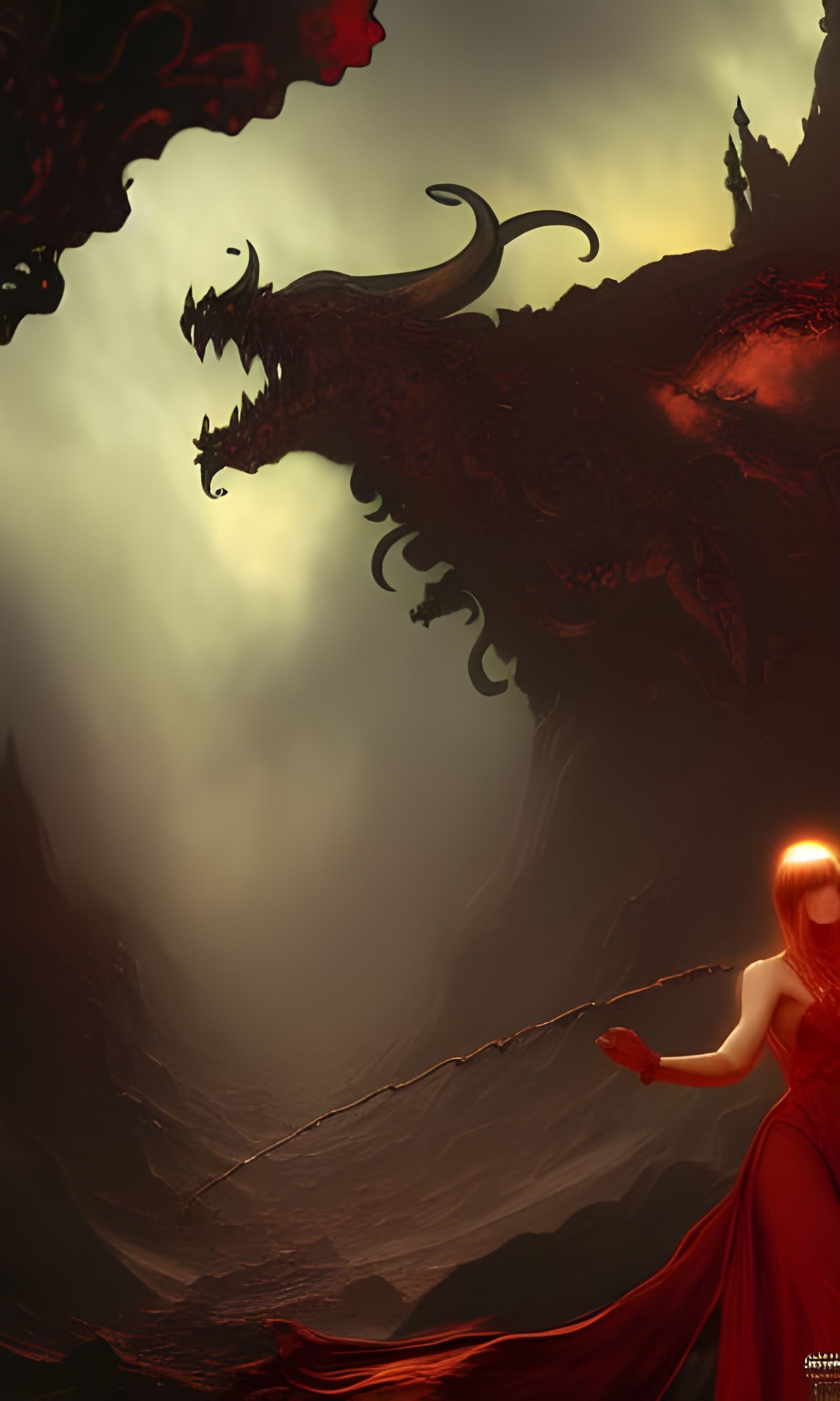 Infernal Scene: Demon Whipping Victim in Hell