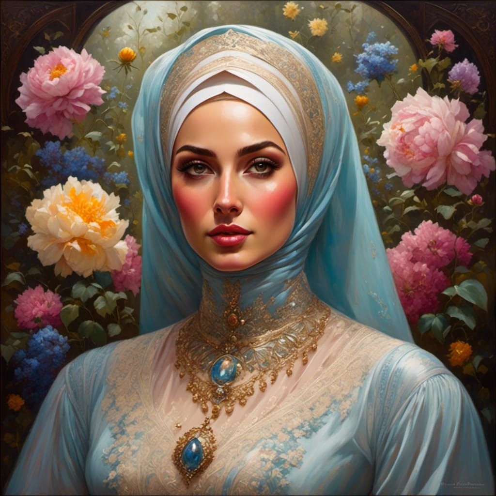 Stunning Victorian Lady in Modest Hijab in a Whimsical Garde...