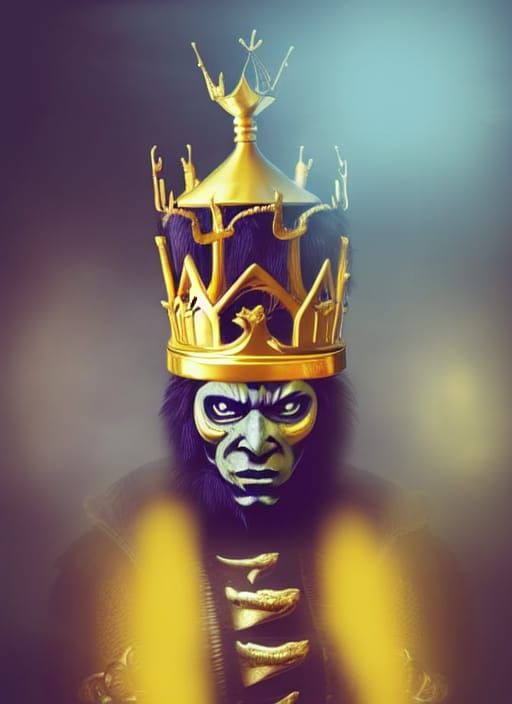 Crowned Raven King Bathing in Golden Cup