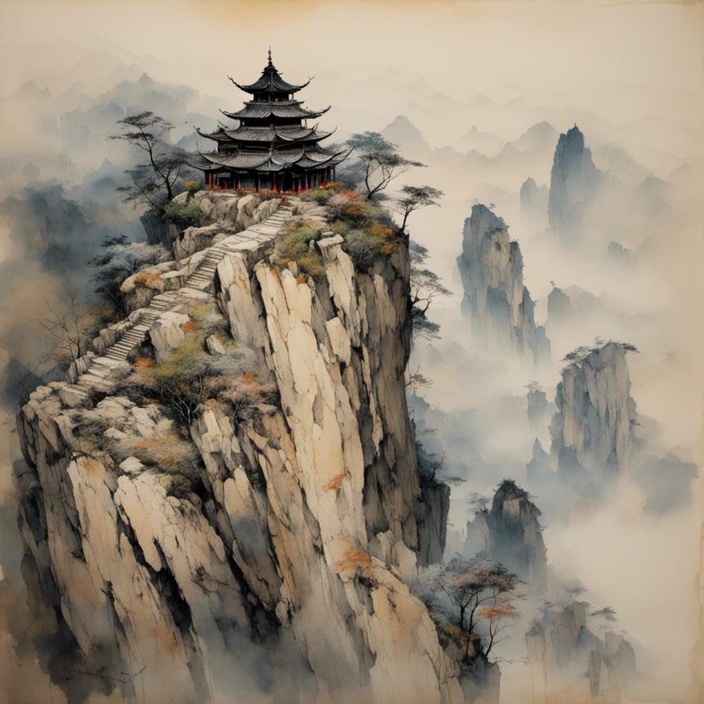 Guizhou Tomb on Mountain Cliff in Woodsplash Style
