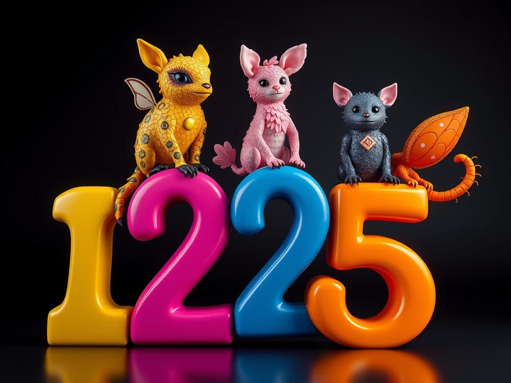 Vibrant Animal Dolls on Colorful Numerals in Fantasy Setting