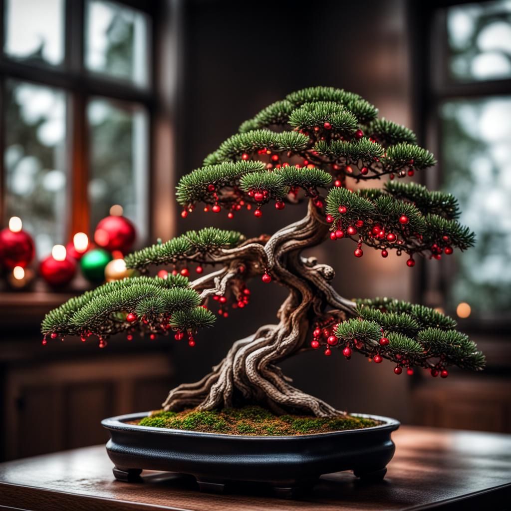 Christmas Bonsai Tree: Hyperrealistic Festive Decor