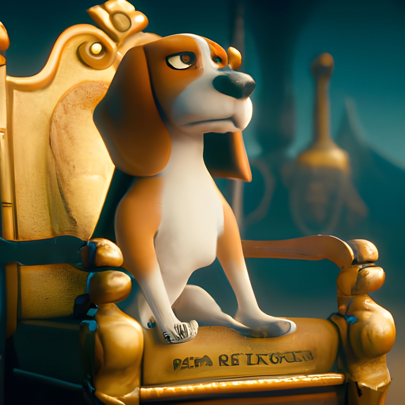 Beagle King on Throne: 3D Digital Art