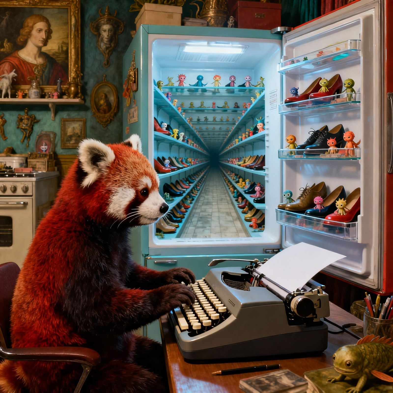 Red Panda Finds Shoe Shop Inside Fridge