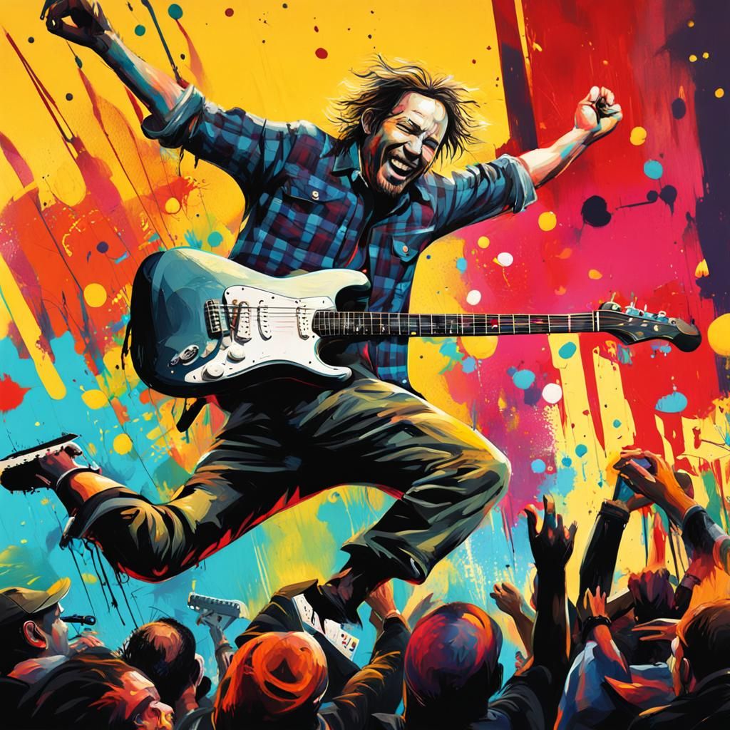 Guitarist Crowdsurfing in Graffiti Splash Art Style