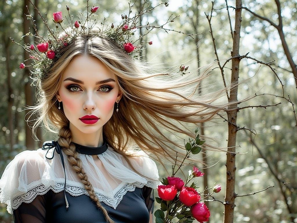 Beautiful Woman in Forest: Photorealistic Portrait