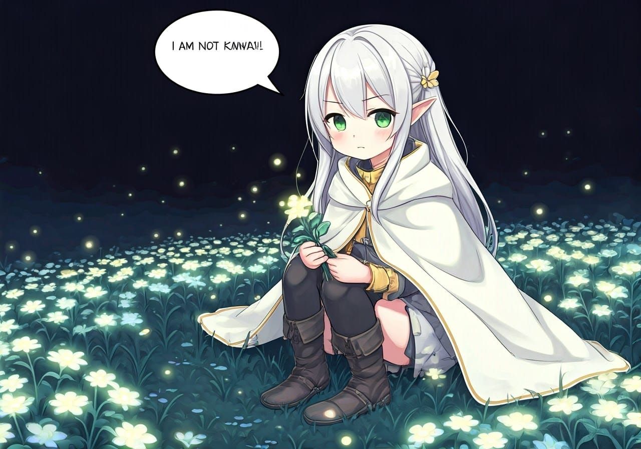 Chibi Elf Girl in Magical Flower Field