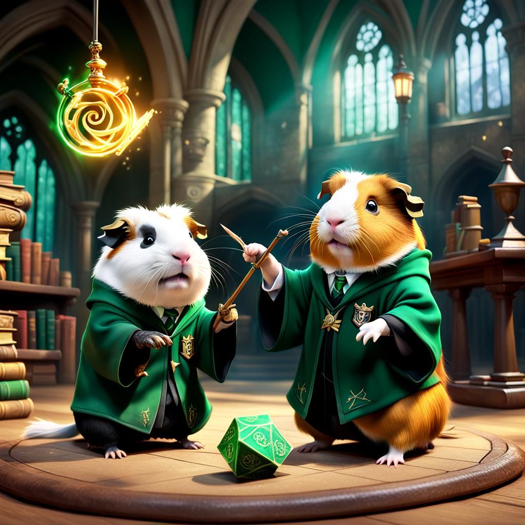 Magical Guinea Pig Duel at Hogwarts: 3D Digital Art