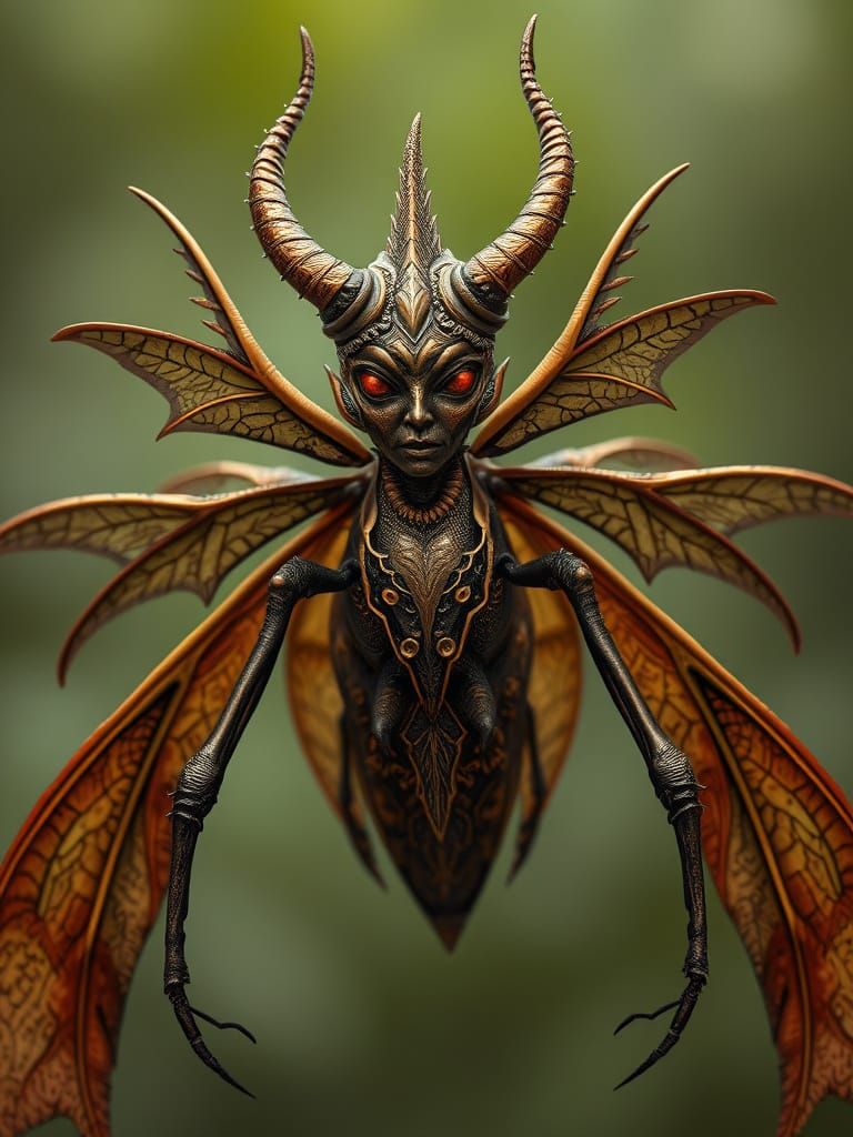 Copper Insect Demon Woman: AI Generated Art