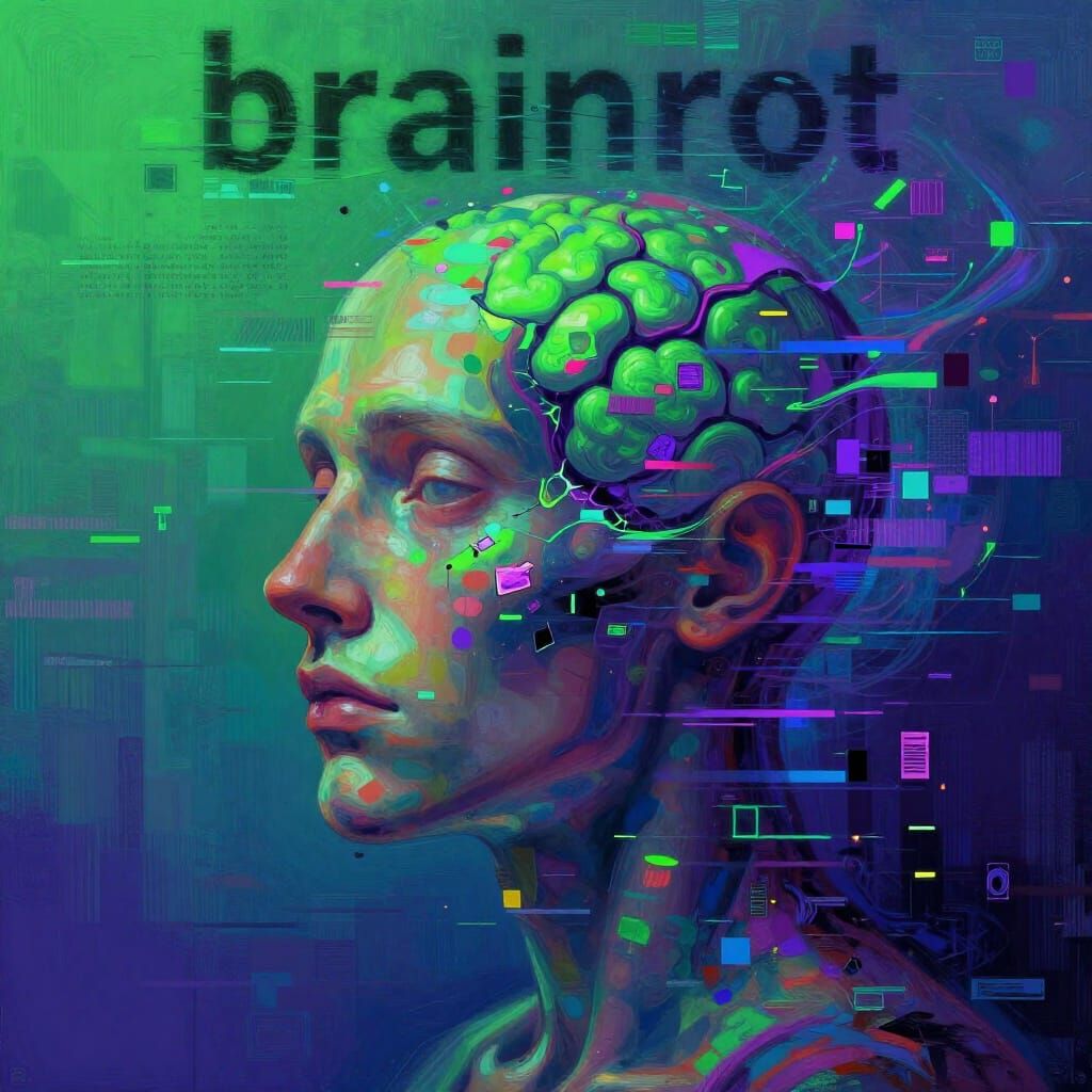 Surreal Digital Painting of Brainrot with Glitch Effects