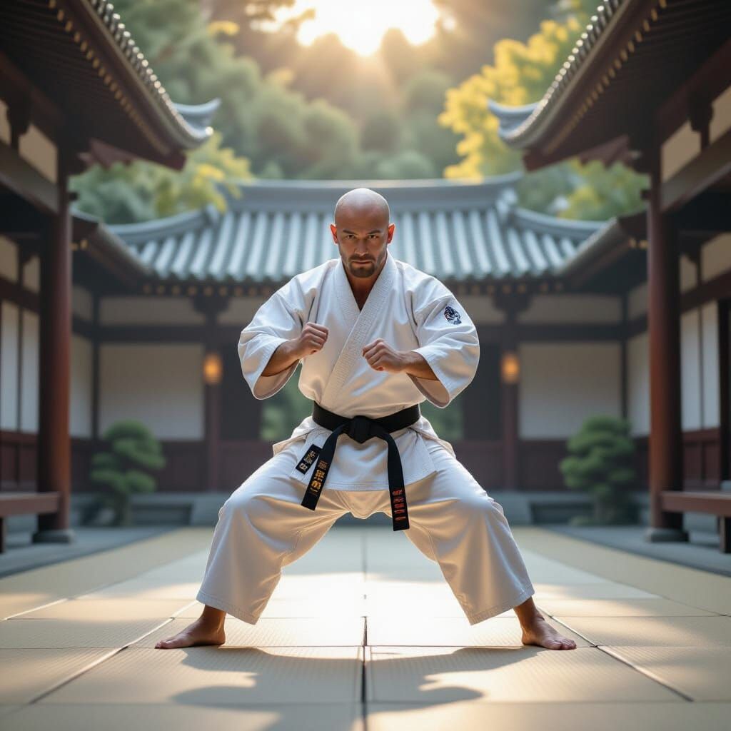 Kyokushin Karate Master Michel Anger in Sunlit Dojo