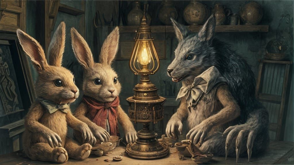 Sinister Vintage Plush Animals in Abandoned Workshop