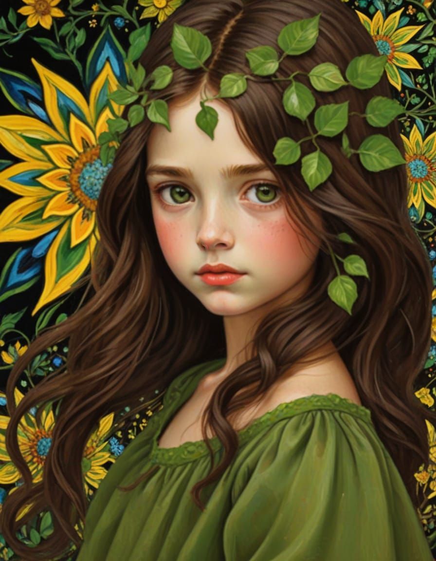 Vibrant Portrait of a Little Girl in Whimsical Floral Style