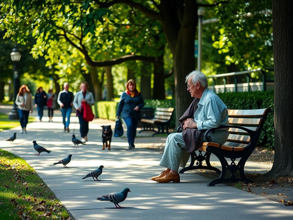 Elderly Couple Holding Hands in Sunny Park