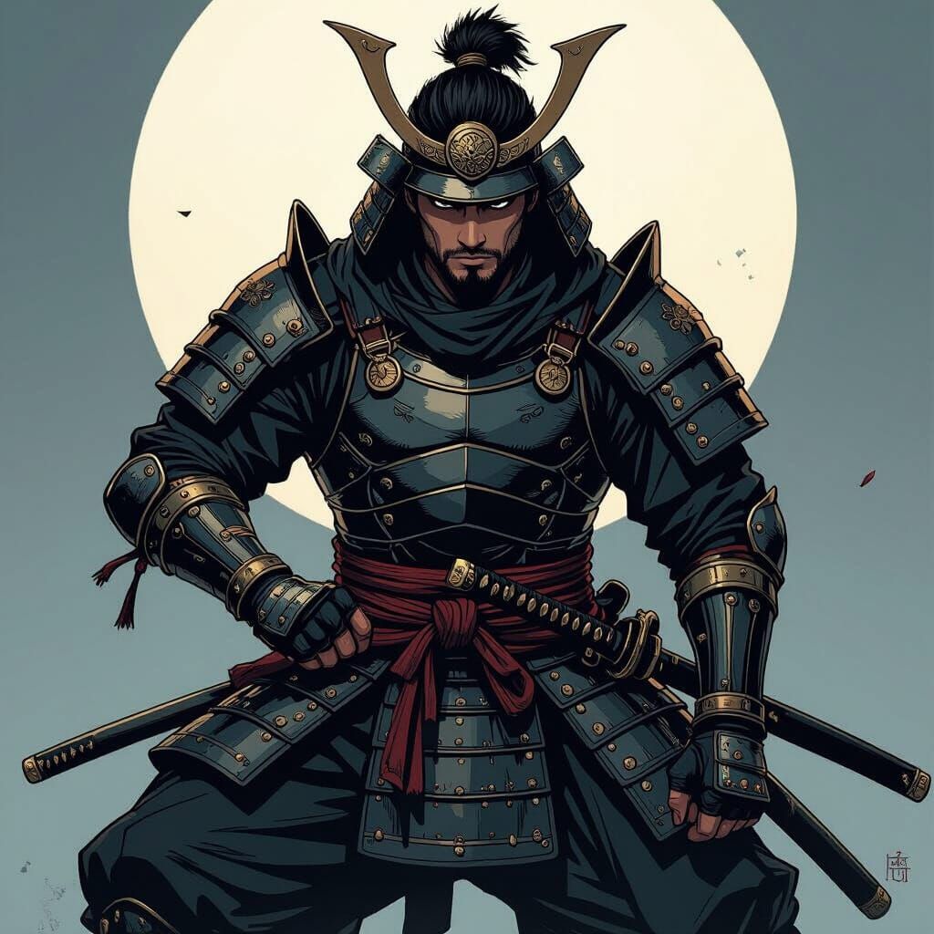 Dynamic Samurai Duo in Comic Art Style