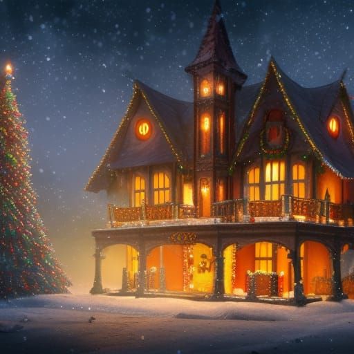 Detailed Christmas House Matte Painting in 8k