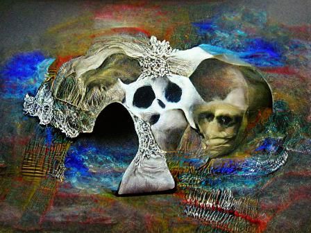 Gloomcore Skull in Victorian Gothic Mixed Media