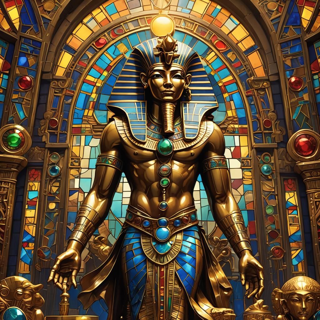 Art Nouveau Egyptian God Amon in Stained Glass