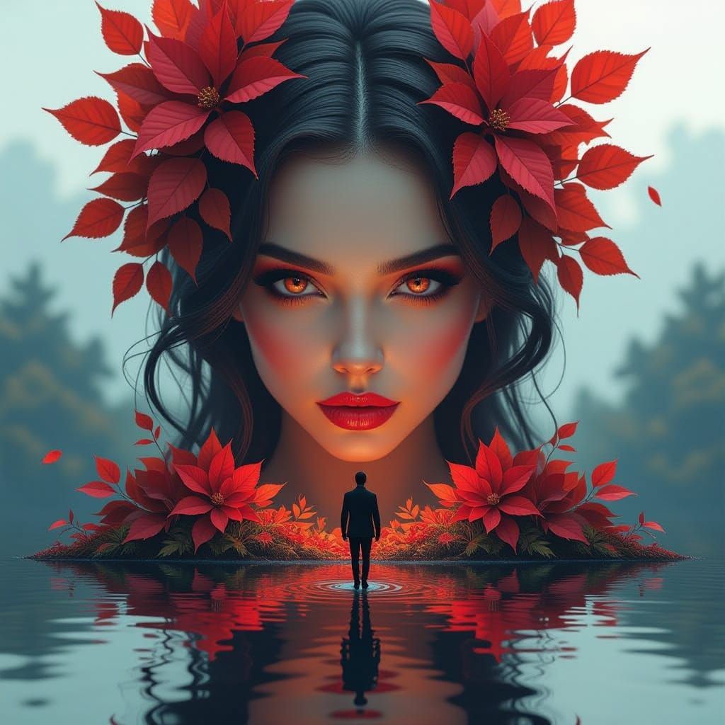 A surrealistic masterpiece featuring a woman's face, predomi...