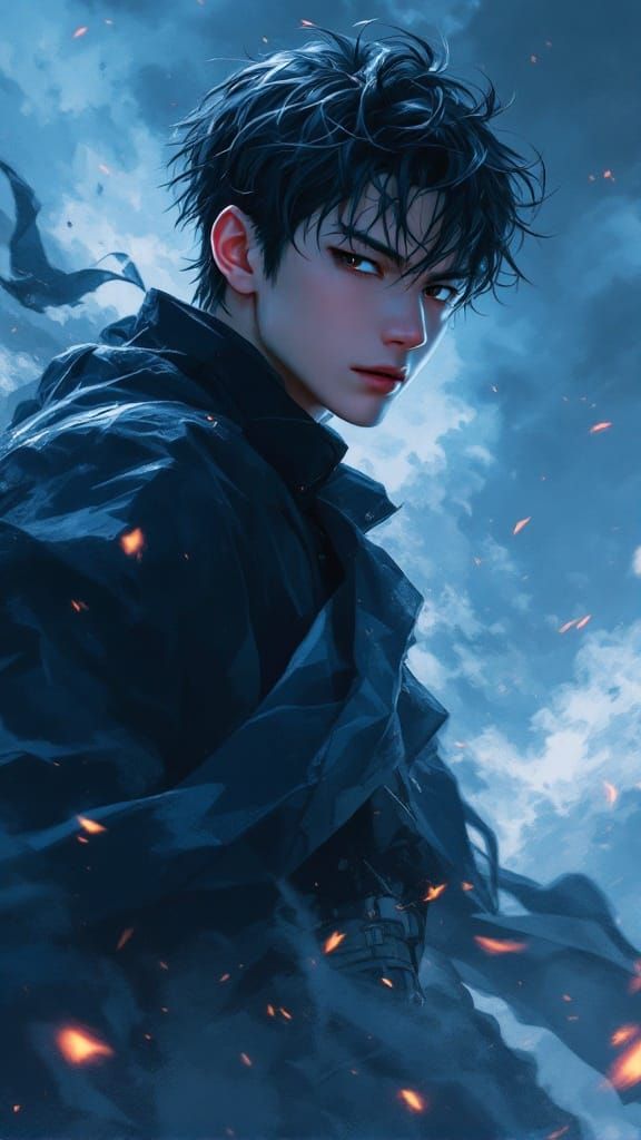 Manga-Inspired Male Hero in Cinematic Black and White