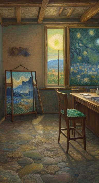 Surreal Landscape in Van Gogh Impressionism Style