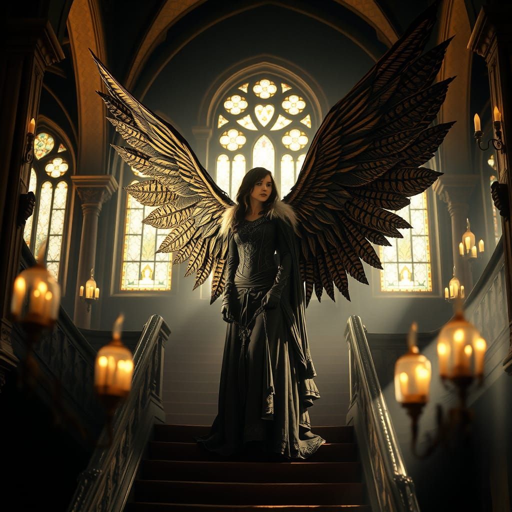 Gothic Angel in Castle: Cinematic Film Still