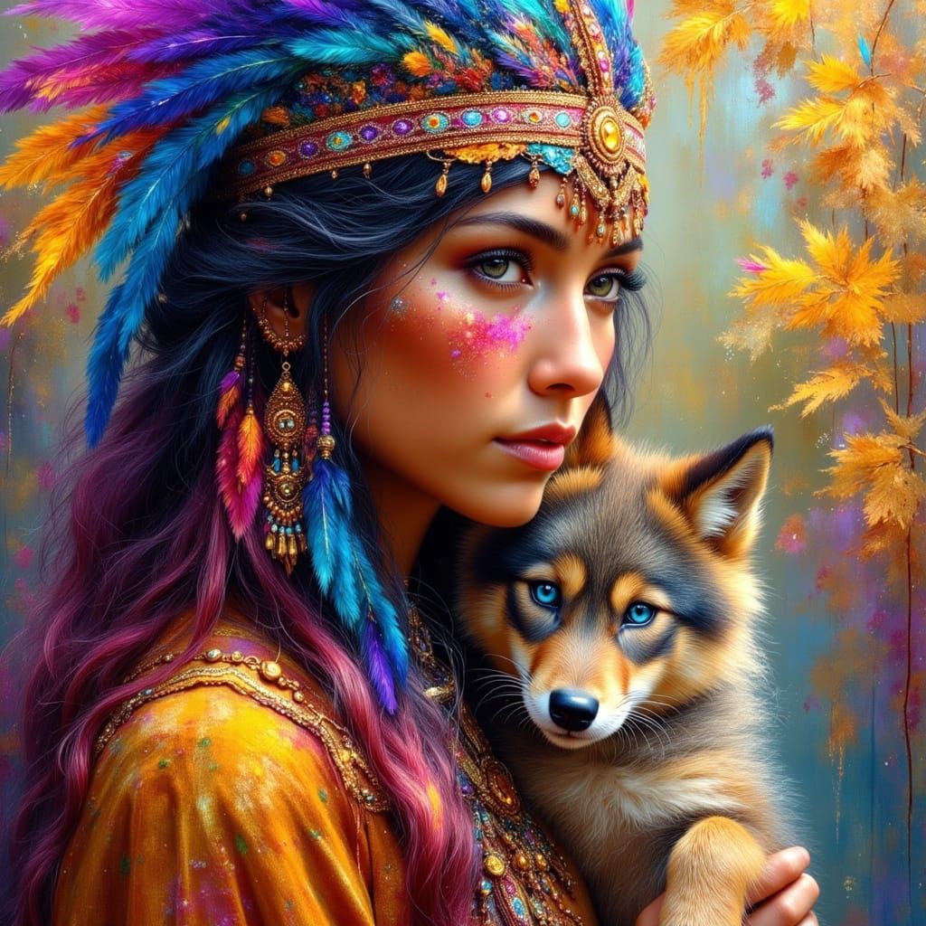 Native American Woman Portrait in Oil Painting Style
