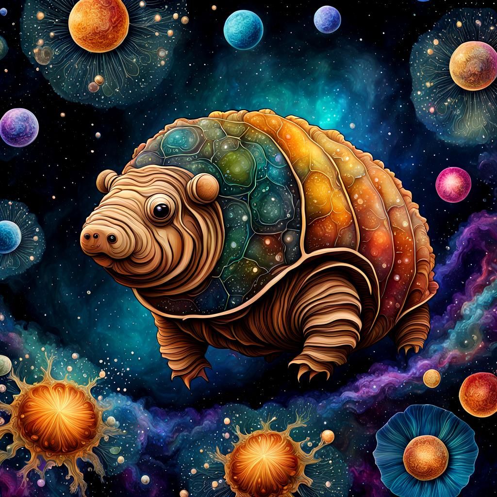 Anthropomorphic Tardigrade in Space: Digital Splash Art