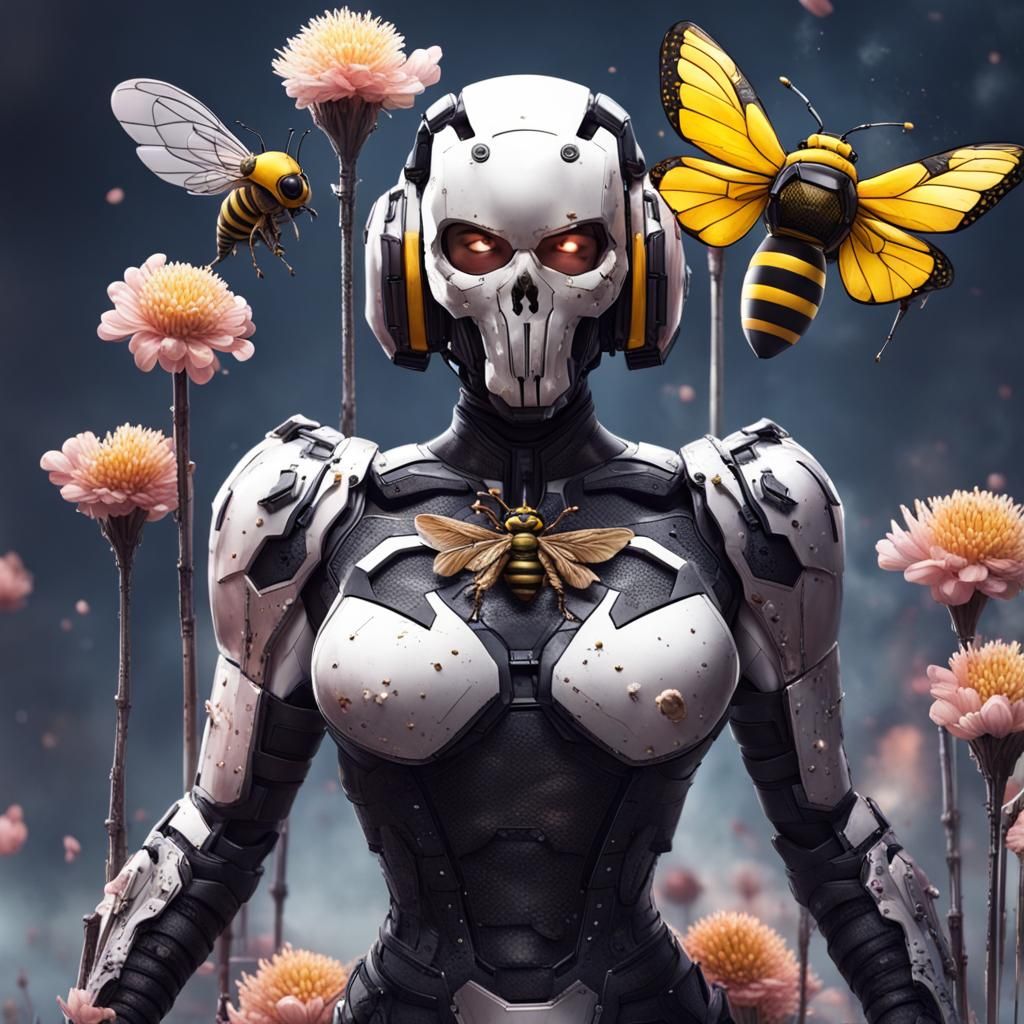 Futuristic Bee Warrior in Cyberpunk Style