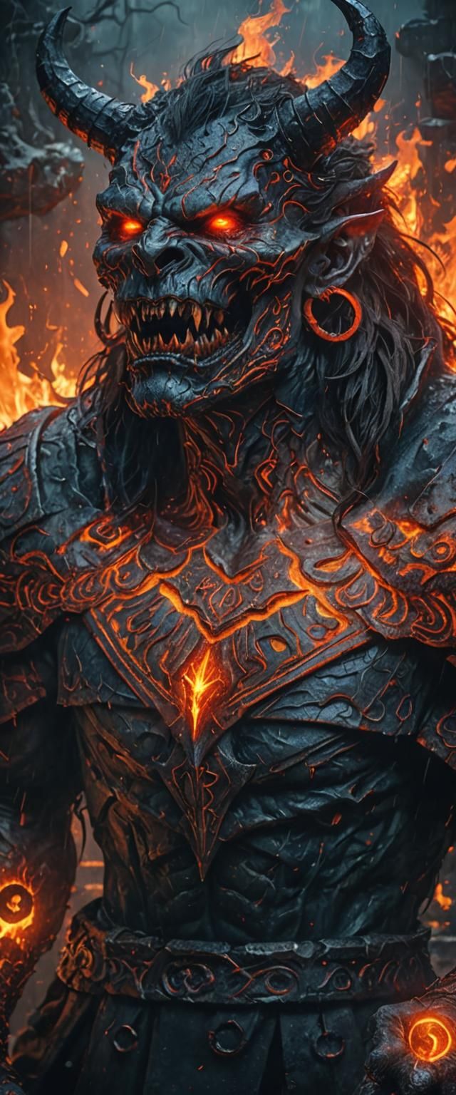 Aggressive Demon Face in Dark Fantasy Horror Art