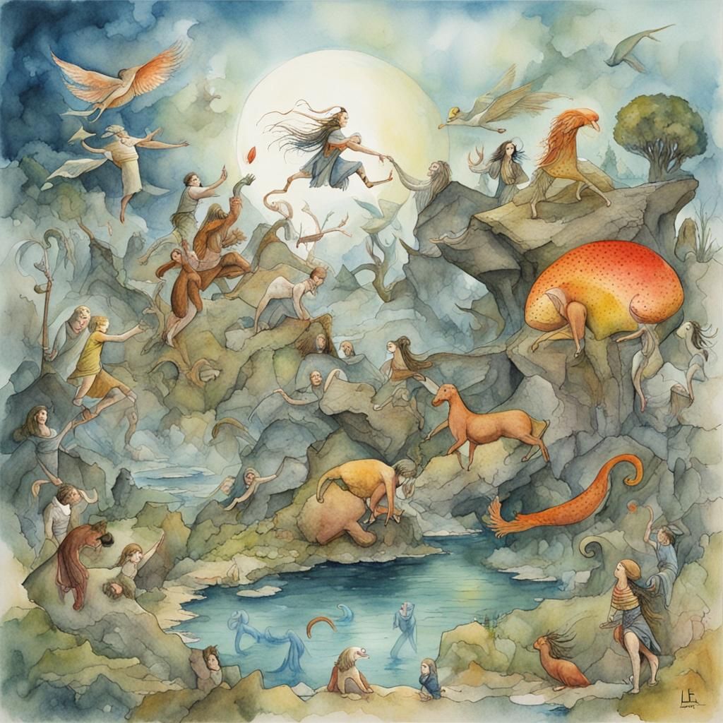 Mythological Collective Unconscious in Watercolor