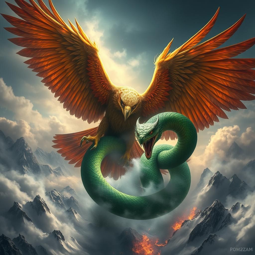 Eagle and Serpent Battle: Fantasy Matte Painting