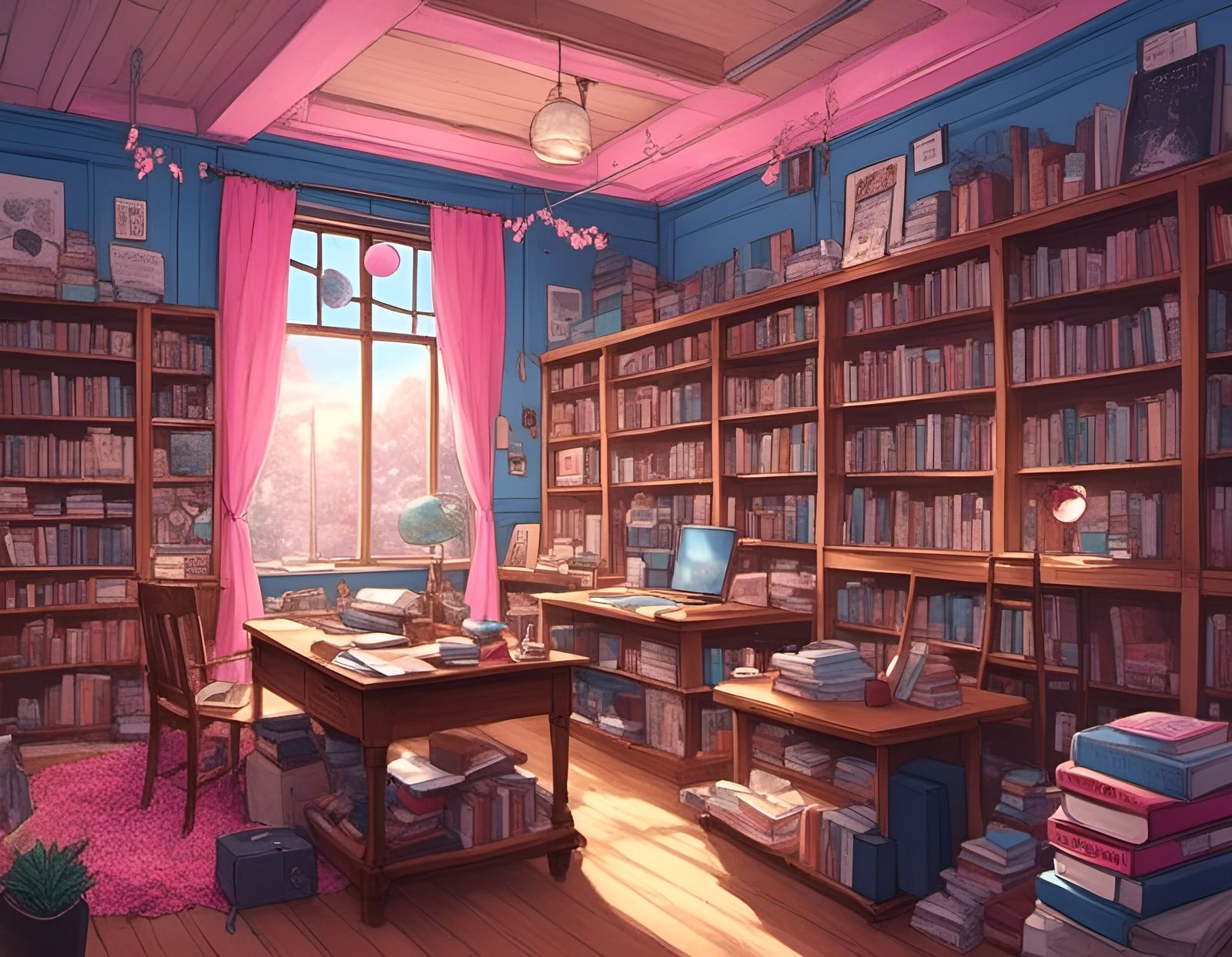 Relaxing Lo-Fi Art of a Quiet Library Interior