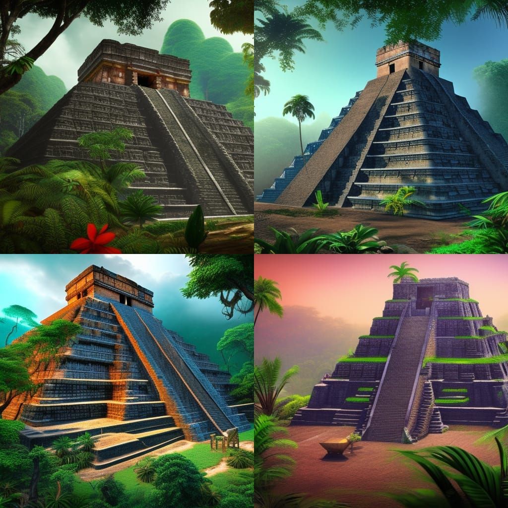 Mayan Temple in Jungle: Detailed Matte Painting