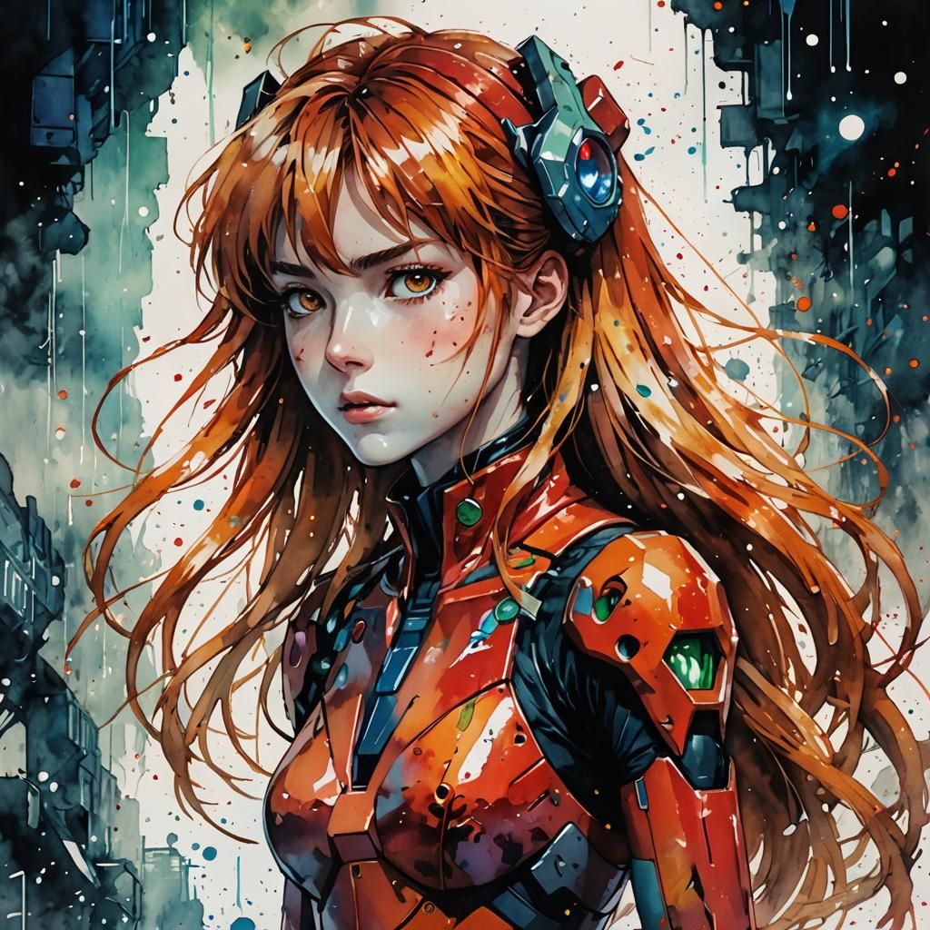 Asuka Langley in Watercolor Wonderland