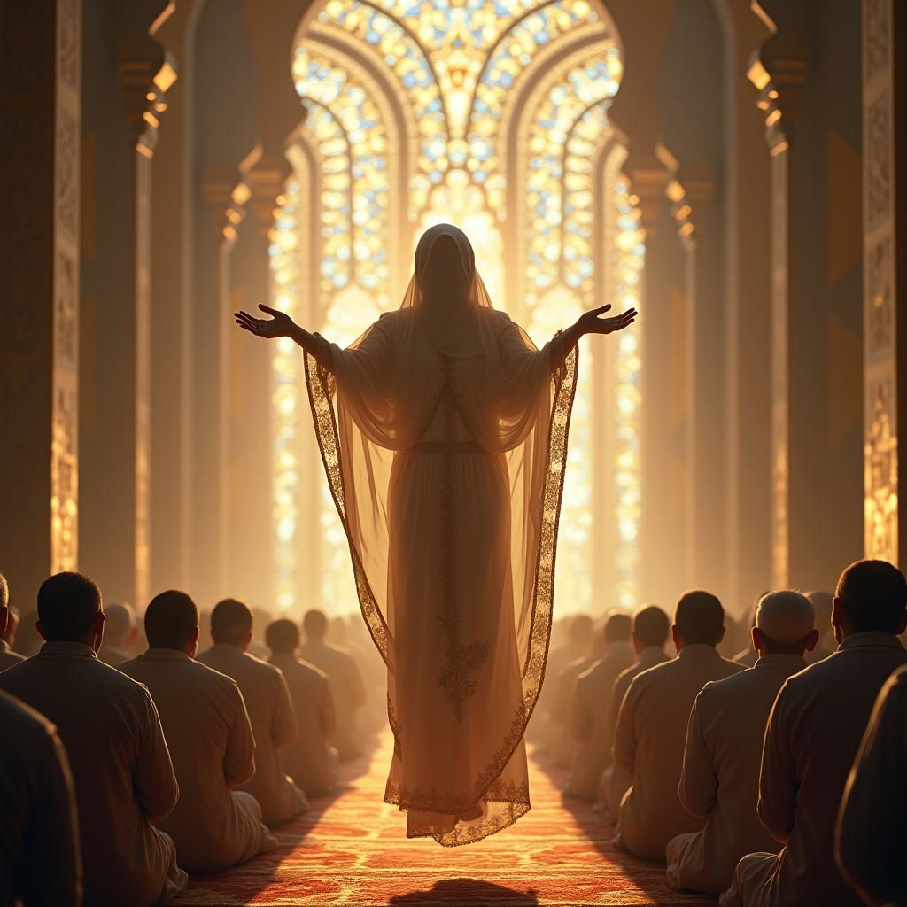 Serene Spirit in Mosque with Worshippers, Ultra-Realistic