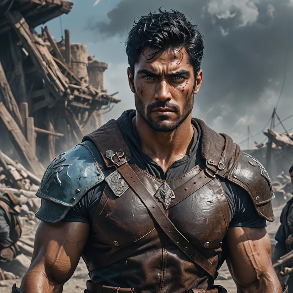 Epic Battle-Ready Man with Heterochromia