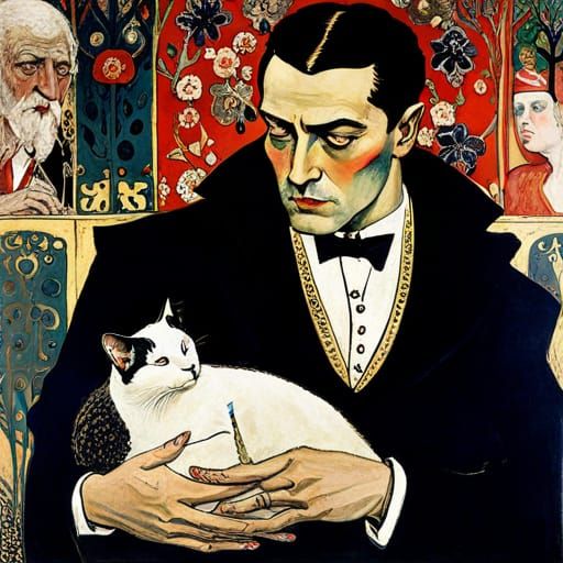 Vampire Lord with Animals, in Art Nouveau Style