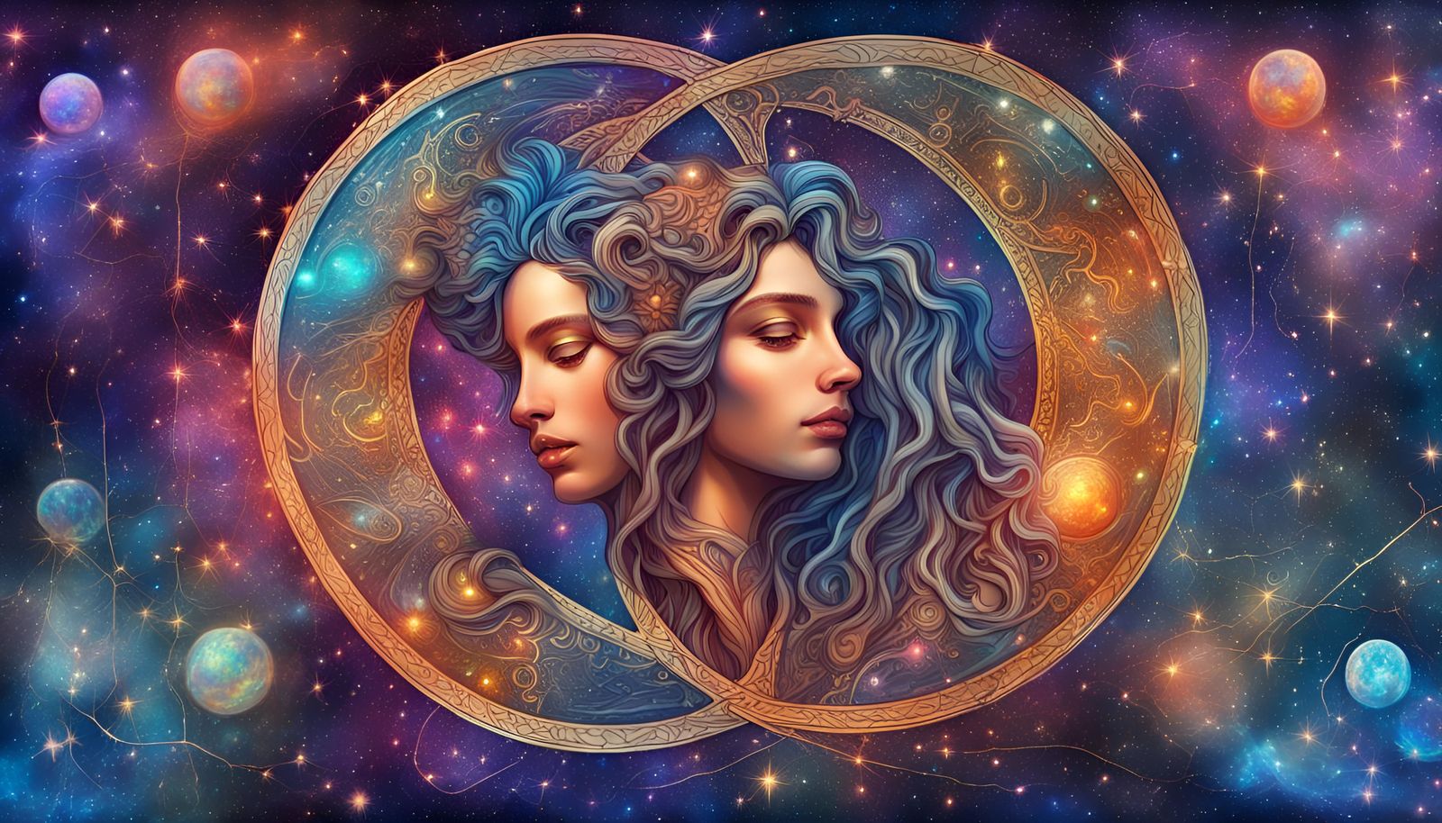 Gemini Astrological Sign in Holographic Astral Illustration