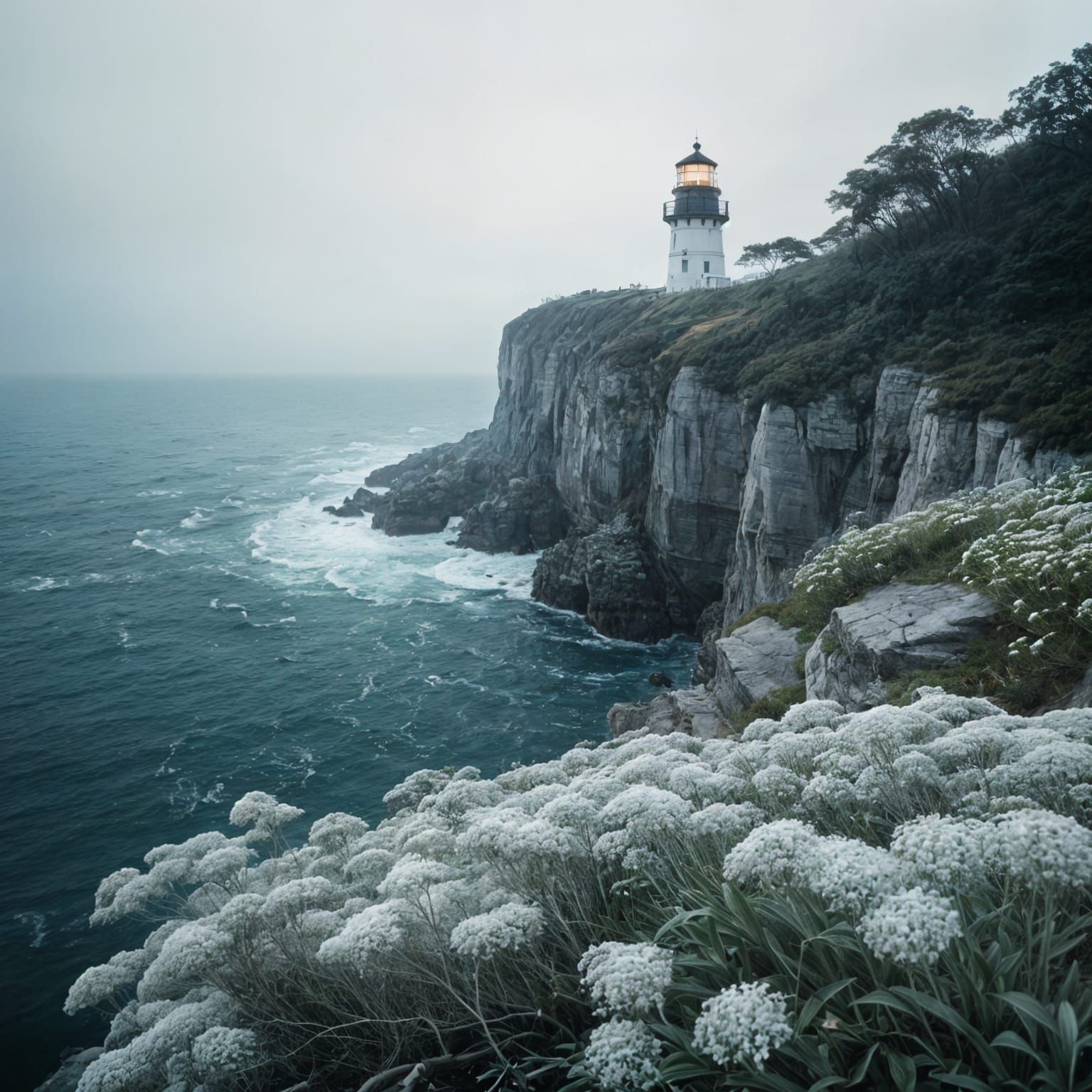 The isolation and cold nights of the lighthouse. Ravaged cliffs and icy water
icy water on dark cliff rock. and cool, ...