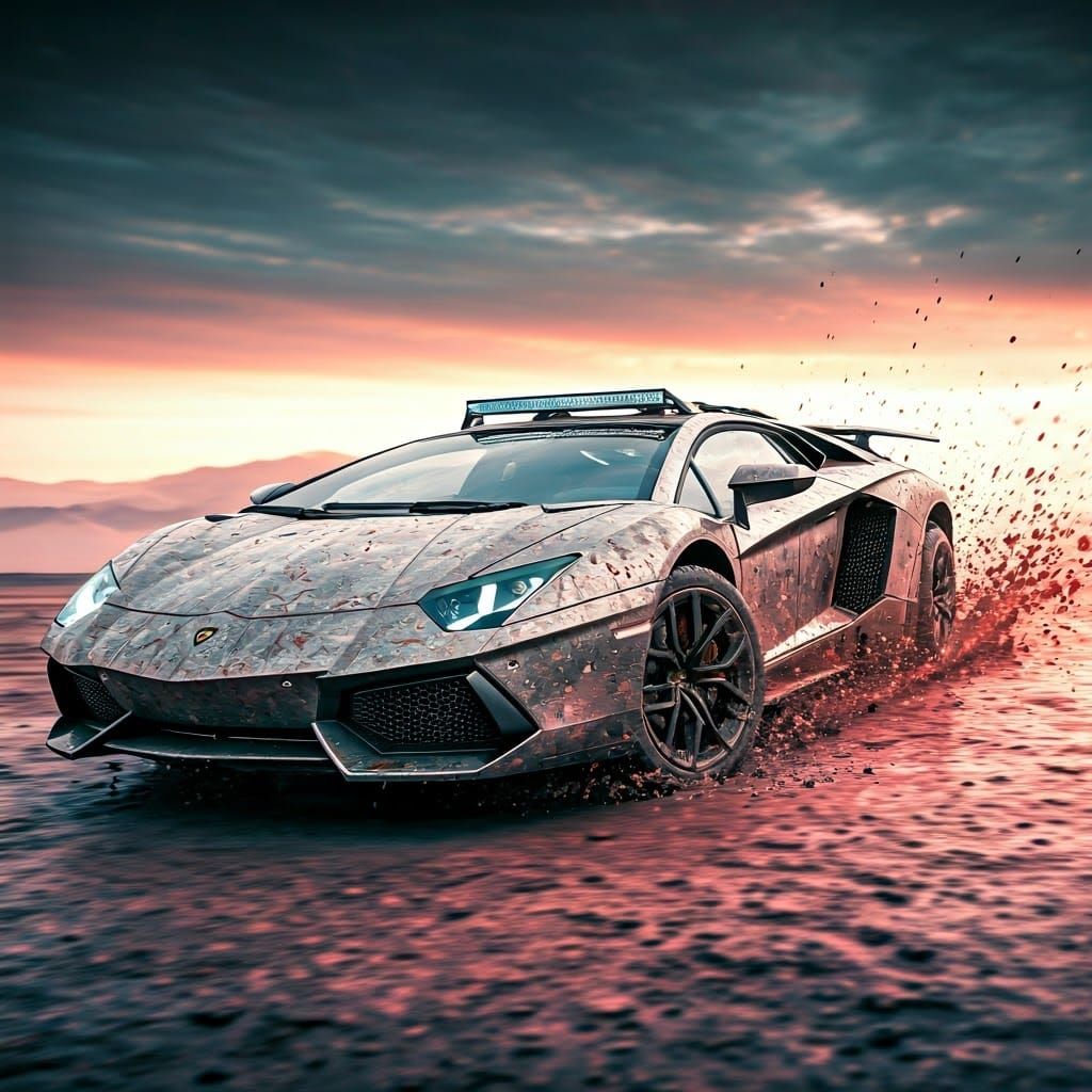 Hyper-realistic Battletank Lamborghini Drifts over Vibrant M...