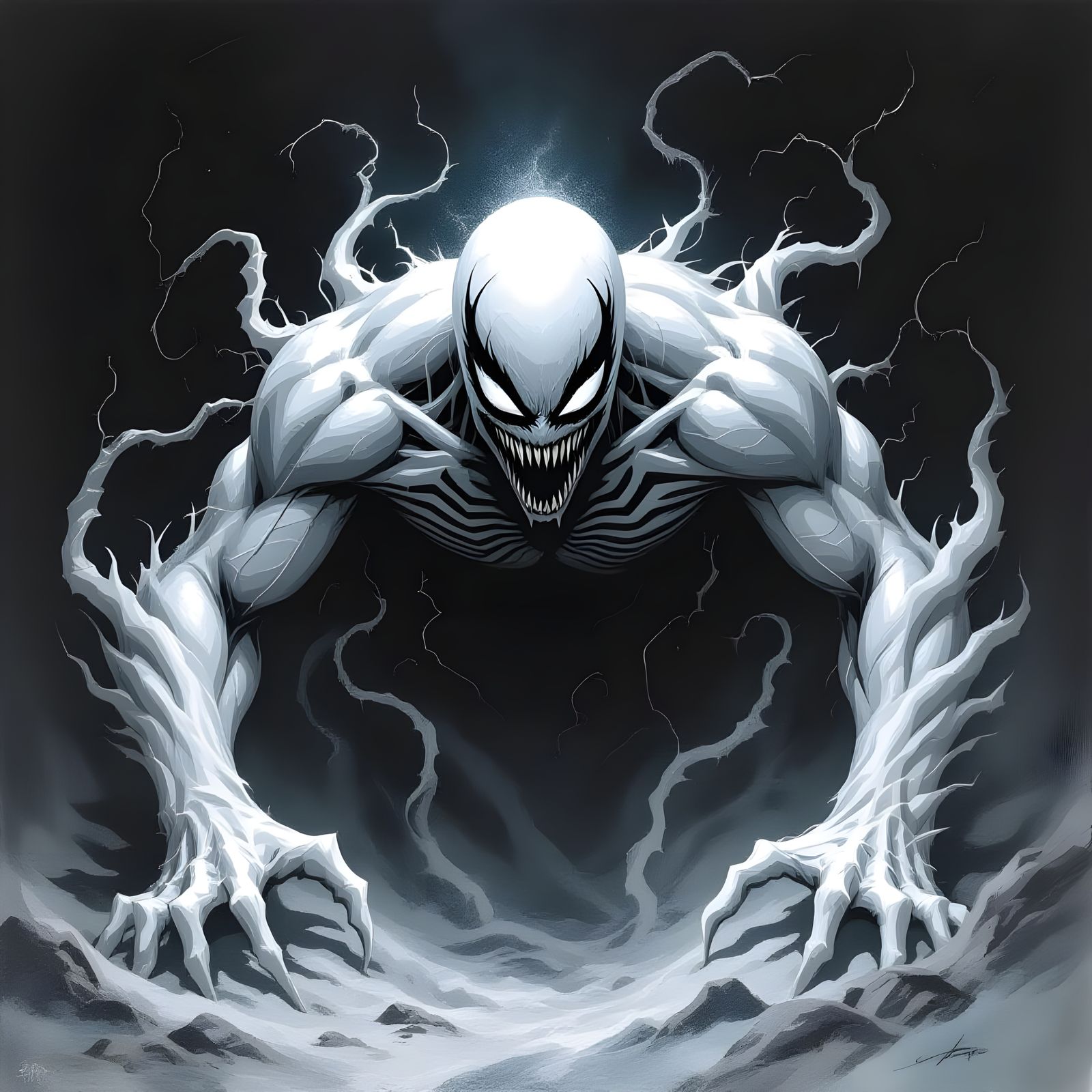 Horror White Symbiote in Gustave Doré Style