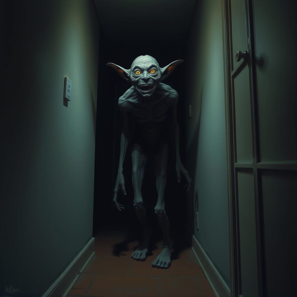 Terrifying Shadow Figure in Dark Hallway