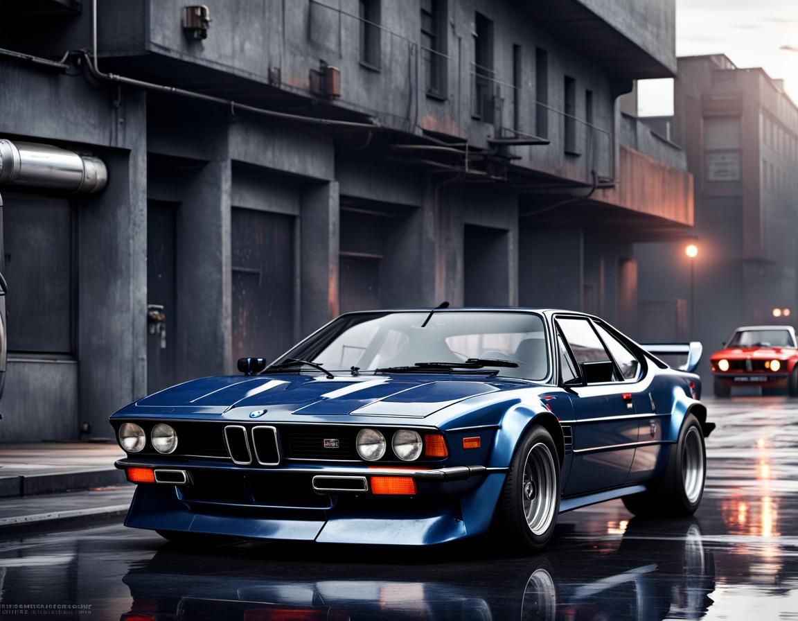 Brutalist 1970's BMW M1 on Wet Street