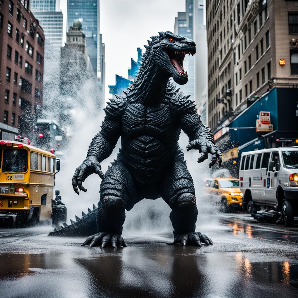 Godzilla's New York Rampage: Hyperrealistic Cinematic Photog...