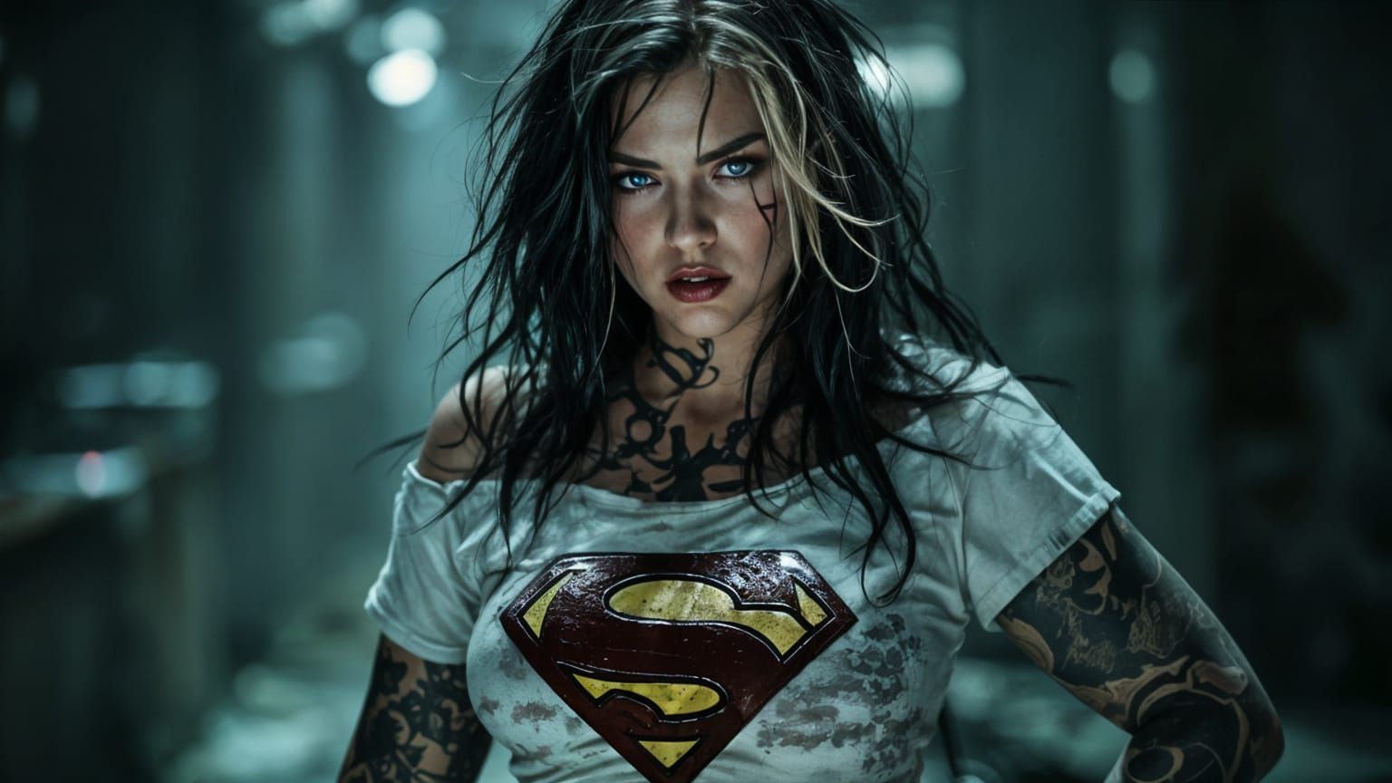 Corrupted Supergirl Degenerate in Cinematic Film Still