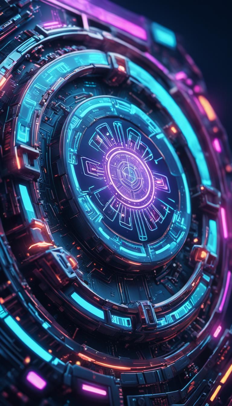 High-Tech Implant with Glowing Symbols in Cyberpunk Style